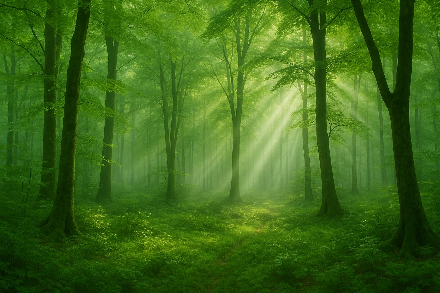 Emerald forest with morning light
